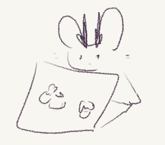 cartoon drawing of a wolpertinger behind a laptop with animal stickers on it